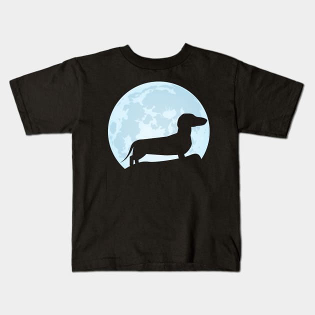dachshund lover dog moon gift wiener dog silhouette Kids T-Shirt by T-shirt verkaufen